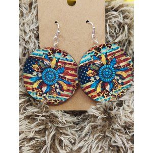 Country Flower Handcrafted Earrings, Baltic Birch Wood, New, Lightweight.